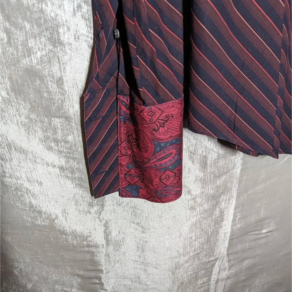 Vtg Banana Republic Men Medium Flip Cuff Slim Fit Black - Red Diagonal Stripe